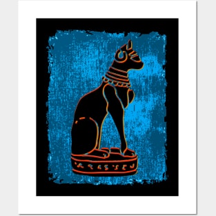 Bastet Cat - BLACK/ORANGE/BLUE Posters and Art